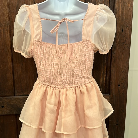 Solid Puff Sleeve Layered Ruffle Hem Dress - Size Small - Picture 5 of 10